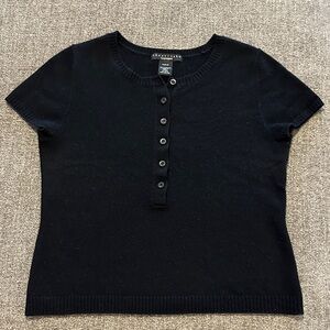 Apostrophe Cashmere Partial Black Button-Up Knit Top size M